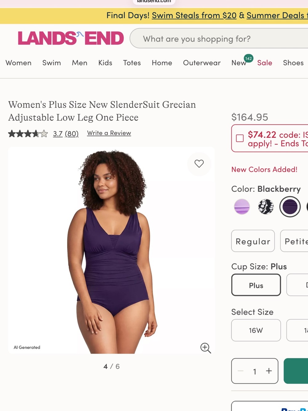 Lands' End Plus Size SlenderSuit One-Piece Swimsuit - Blackberry